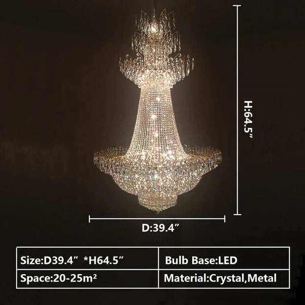 Lámpara de araña de cristal de varios niveles clásica francesa extragrande Imperio