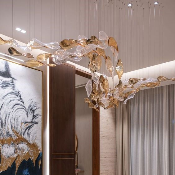 Lámpara flotante de hojas de vidrio de alta gama de lujo para hotel/villa/sala de estar 