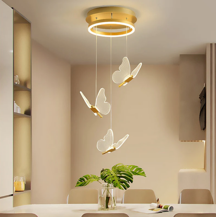 Lámpara de techo de escalera de vestíbulo de lujo, candelabro de mariposa nórdico, para sala de estar/comedor