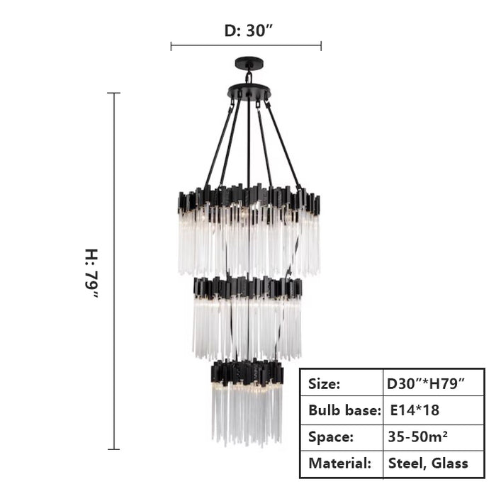 D30"*H79"Large Elegant Multi-layers Glam Glass Metal Edging Chandelier for High-ceiling Staircase/Entryway/Living/meeting Room