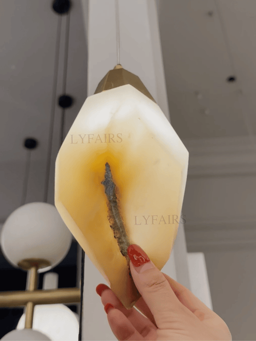 Modern Irregular Faceted Diamond Alabaster Pendant Light