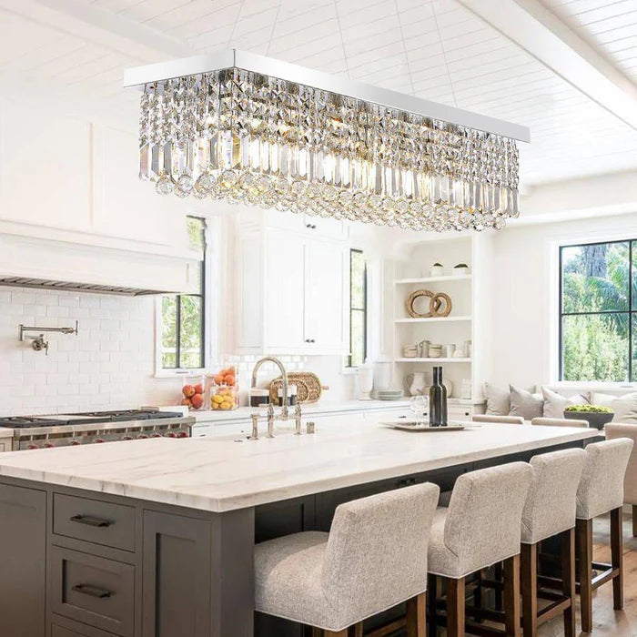 Modern Crystal Light Fixtures Rectangle Chandelier For Kitchen