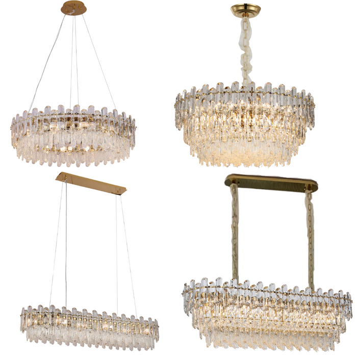 Light Luxury Round/Rectangular Clear Crystal Chandelier in Champagne Gold/Chrome Finish for Living/Dining Room/Bedroom