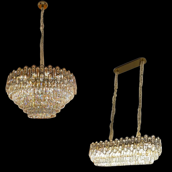 Set di lampadari di cristallo rotondi/rettangolari di lusso moderni e luminosi per soggiorno/sala da pranzo/camera da letto