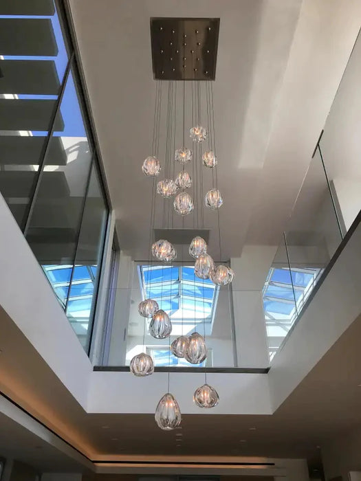 Candelabro de cristal colgante de vidrio soplado a mano de estilo nórdico moderno para comedor/sala de estar/escalera