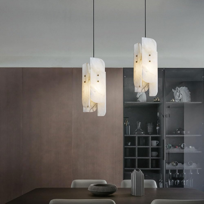 Modern Minimalist Stacked Curved Slab Alabaster Pendant Light