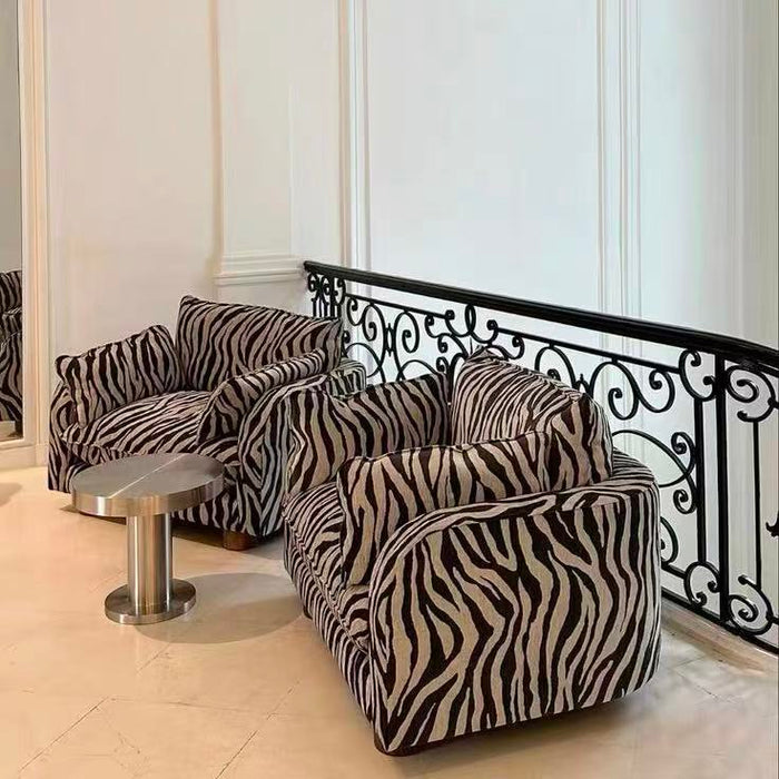 Modern Zebra‑Stripe Block Upholstered Modular Statement Sofa