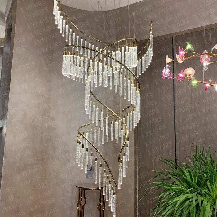 Luxury Spiral Bubble Crystal Chandelier for High Ceiling