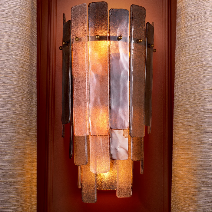 Art Deco Fragmented Textured Glass Panel Wall Sconce