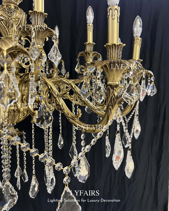 Baroque Revival Unique Patterned Antique Brass Chandelier Set