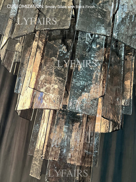 Modern 4-Tier Clear/Smoky Gray Glass Chandelier