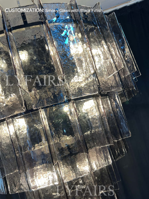 Modern 4-Tier Clear/Smoky Gray Glass Chandelier
