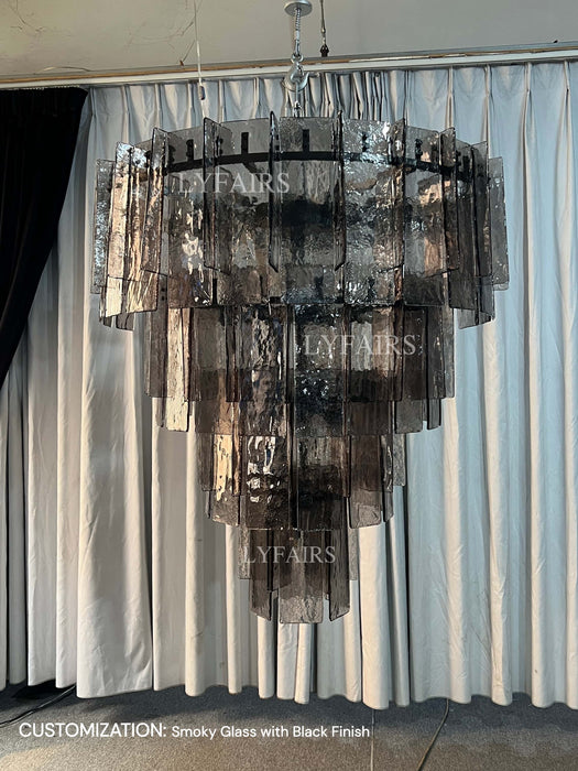 Modern 4-Tier Clear/Smoky Gray Glass Chandelier