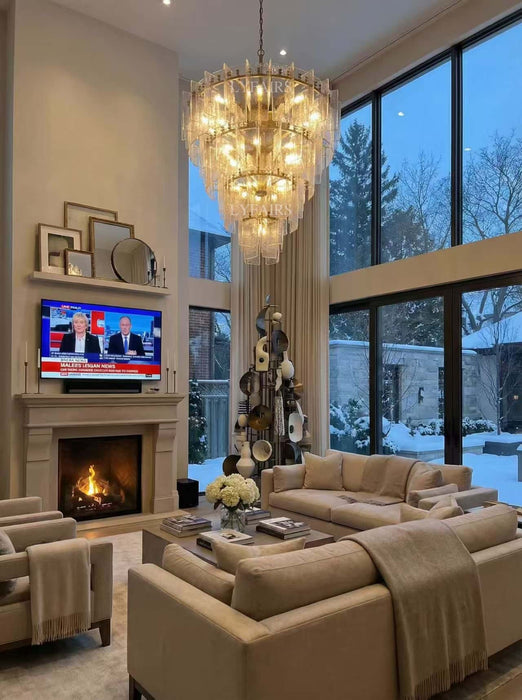 Modern 4-Tier Clear/Smoky Gray Glass Chandelier