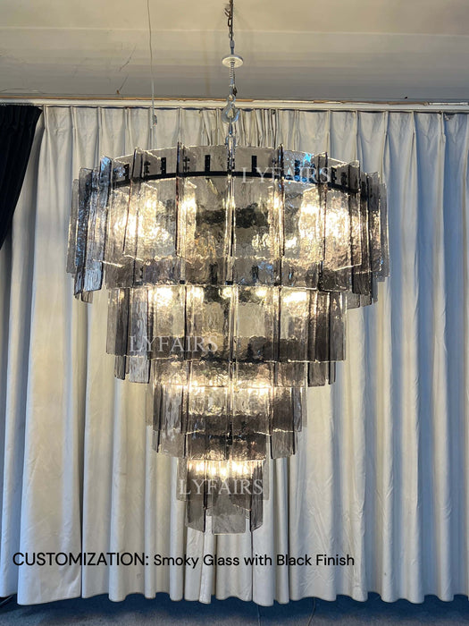 Modern 4-Tier Clear/Smoky Gray Glass Chandelier