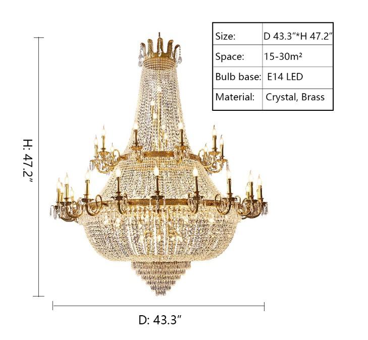 Lampadario di cristallo dorato in stile francese a doppio strato di lusso di grandi dimensioni per soggiorno/sala da pranzo/foyer/corridoio/scala
