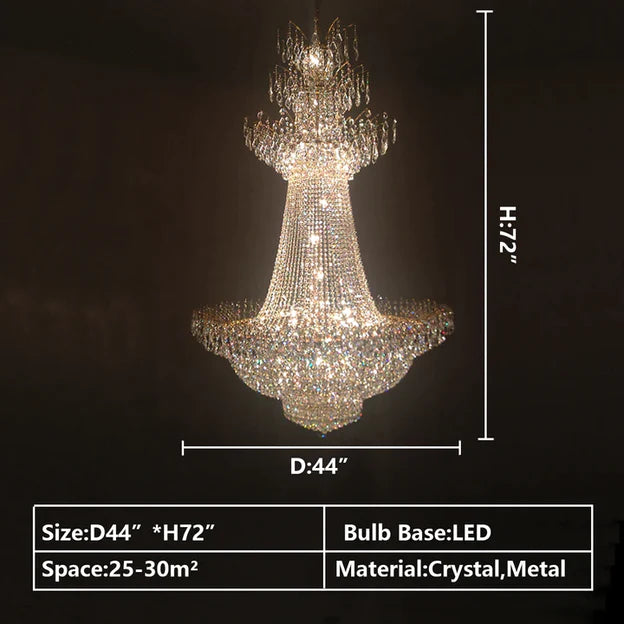 Lámpara de araña de cristal de varios niveles clásica francesa extragrande Imperio