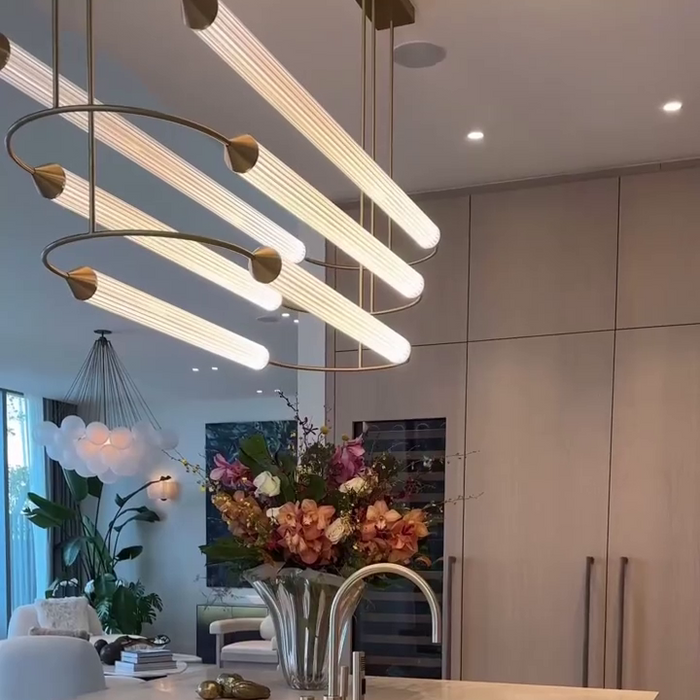 Lámpara de araña LED extragrande horizontal elipse de latón minimalista para isla de cocina/comedor