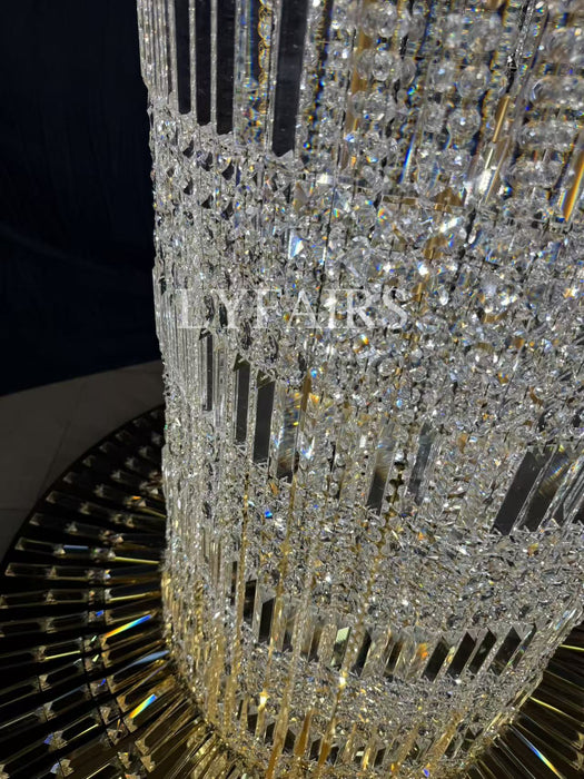 Oversized Art Designer Silver Crystal Long Ceiling Column Waterfall Chandelier