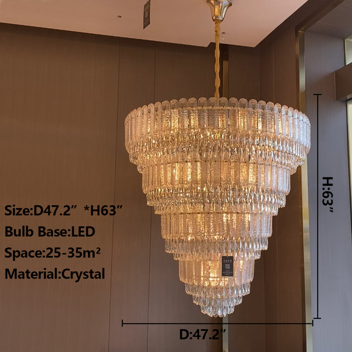 Lámpara de araña de cristal dorado de lujo de múltiples capas de gran tamaño para vestíbulo/pasillo/entrada grande