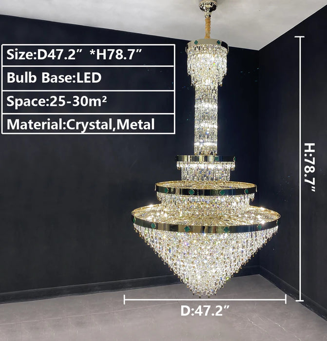 Candelabro de cristal creativo cónico de 3 capas nuevo Extra grande para vestíbulo/pasillo/entrada de techo alto