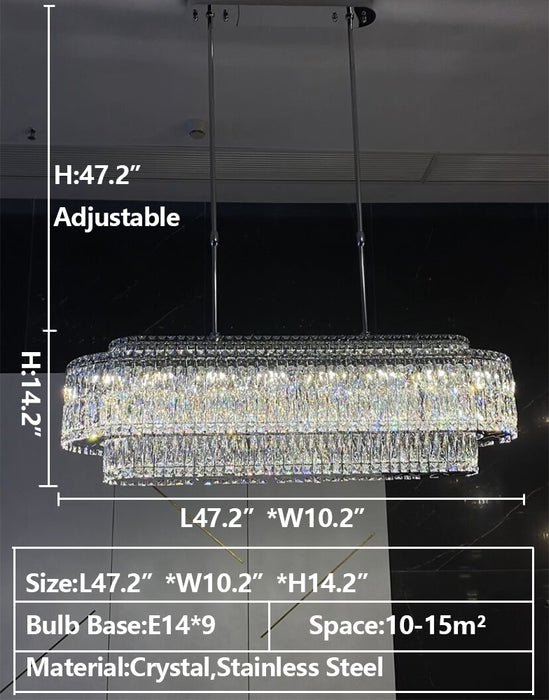 l 47.2"*w 10.2"*h 14.2"Stunning Modern Rectangle Sliver Ceiling Light Crystal Chandelier For Dining Table/Coffee Table/Living Room/Bedroom