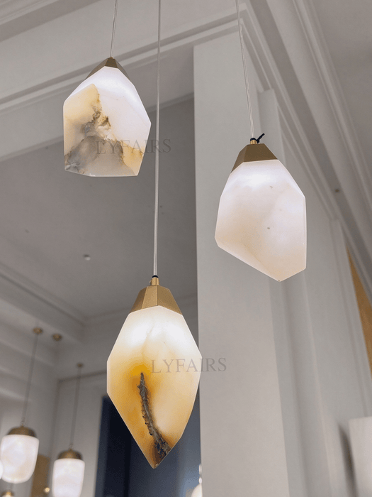 Modern Irregular Faceted Diamond Alabaster Pendant Light