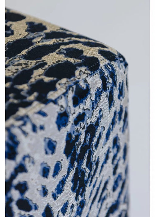 Mid‑Century Midnight Blue Leopard Block Accent Chair