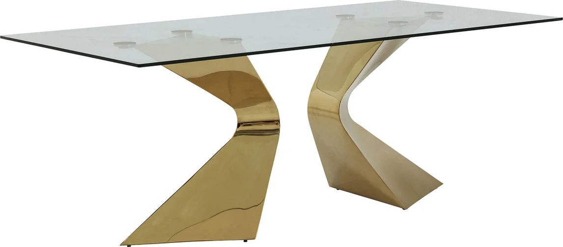 Mesa de comedor de vidrio con patas doradas de lujo