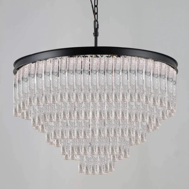 Modern Extra Large Multi-layers Round Cracked Textured Glass Chandelier for Living Room