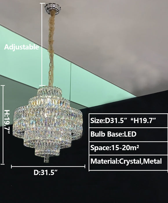 5layers:d31.5"*h19.7" Delicate Light Luxury Multi-layers Silver Round Crystal Chandelier For Living/Dining Room/Bedroom/Cloakroom