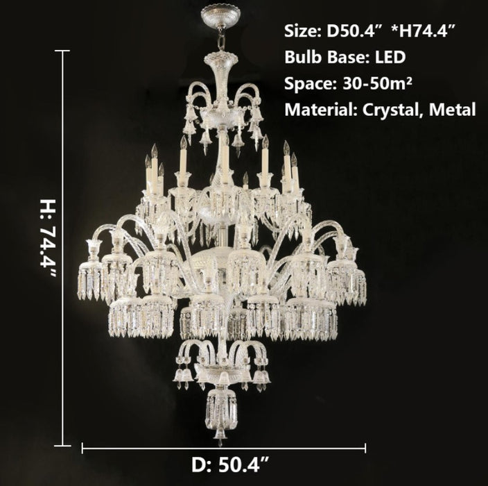 d50.4"*h74.4"Luxury Royal Large White Multi-layers Candle Crystal Chandelier  For Living Room/Hall Decoration