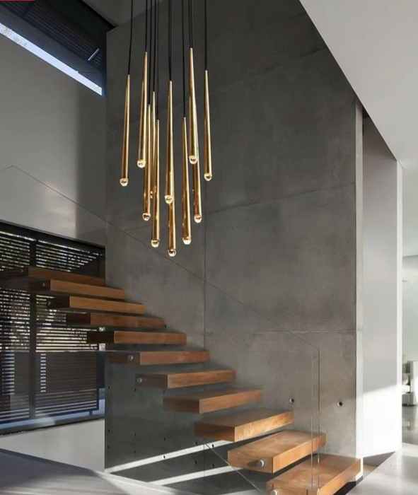 Lámpara colgante minimalista para escalera, accesorio de iluminación para techo, vestíbulo, acabado en latón/negro/níquel
