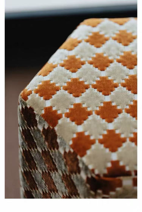 Retro Geometric Clover Amber Hush Cut‑Velvet Accent Armchair