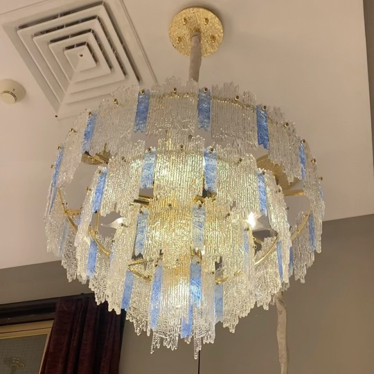Light Luxury 5-Tier Round Pink/Blue Crystal Chandelier for Living Room/Bedrom