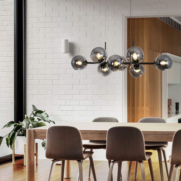 Lampadario moderno con paralume globo in vetro grigio fumé lineare per sala da pranzo/isola cucina