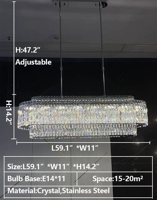 l 59.1"*w 11"*h 14.2"Stunning Modern Rectangle Sliver Ceiling Light Crystal Chandelier For Dining Table/Coffee Table/Living Room/Bedroom