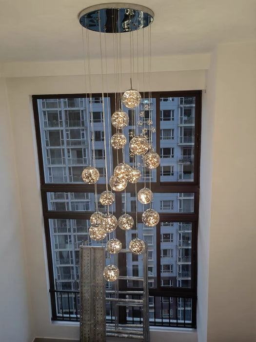 Modern Starlight Globe Chandelier for Foyer Hall Crystal Clear Glass Ball Light Decoration Living Room Ceiling Lamp