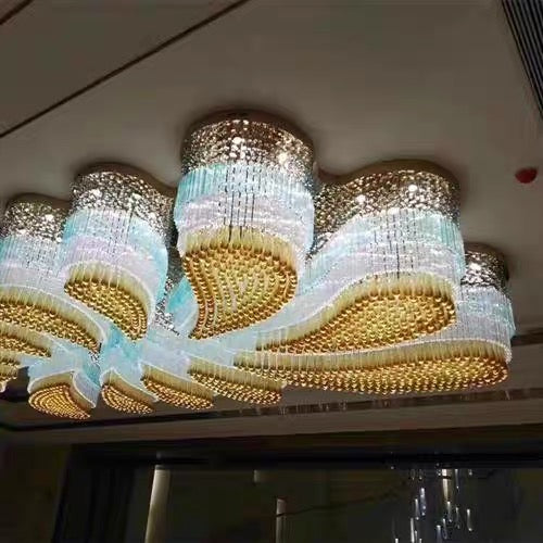 Lámpara de araña de cristal floral de montaje empotrado extra grande personalizada para hotel/restaurante/villa