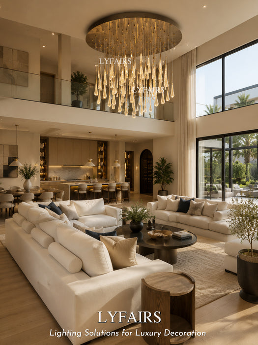 Oversized Modern Cascade Long Raindrop Crystal Chandelier