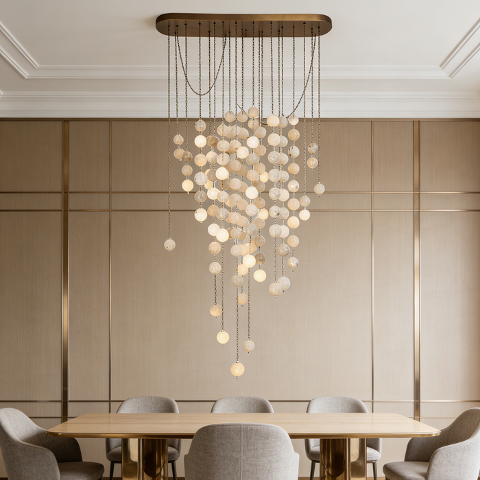 Modern Hanging Spherical Alabaster Chandelier for High Ceilings