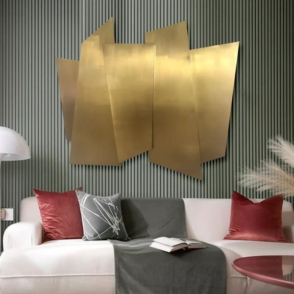 Decoración de pared de acero inoxidable irregular de lujo, arte geométrico en oro