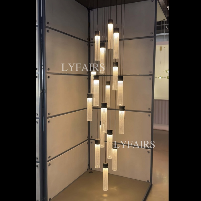 Modern Suspended Multi-Tube Acrylic Chandelier for High-ceiling