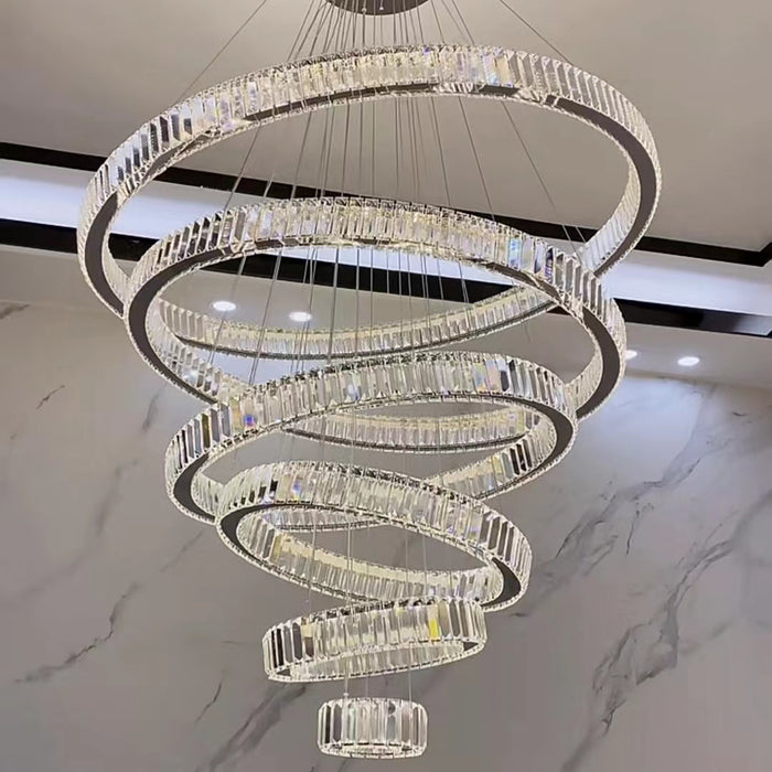 Lampadario moderno da ingresso anteriore con 5/6/7 anelli, lampada da soffitto con finitura in cristallo oro/cromo