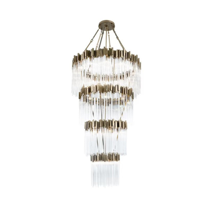 Gold Large Elegant Multi-layers Glam Glass Metal Edging Chandelier for High-ceiling Staircase/Entryway/Living/meeting Room