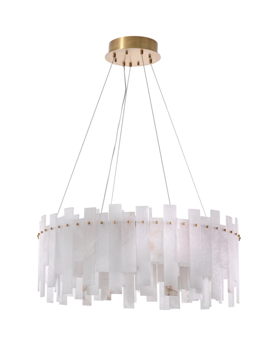 Modern Organic Slabs Round Alabaster Ring Chandelier