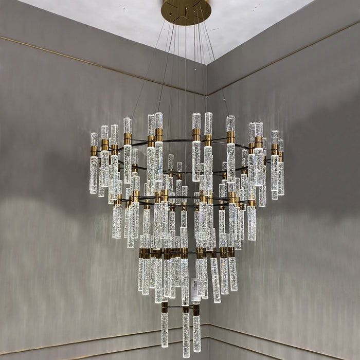 Lámpara de araña de carámbano de cristal de burbujas de 4 niveles, moderna y de gran tamaño, accesorio de iluminación de diseño para vestíbulo de techo alto, pasillo y escalera