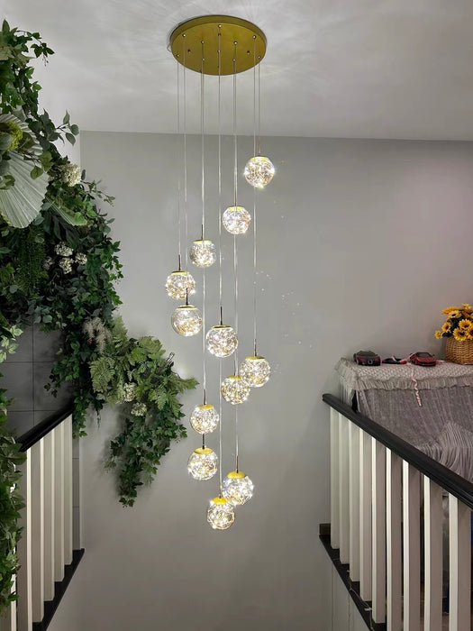 Lámpara de araña moderna con forma de globo de luz de estrellas para vestíbulo, bola de cristal transparente, decoración de luz, lámpara de techo para salón