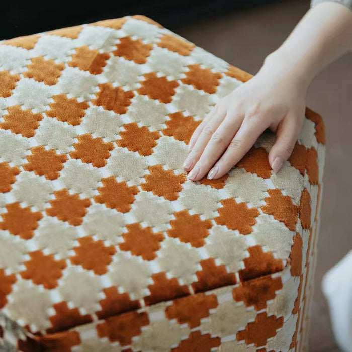 Retro Geometric Clover Amber Hush Cut‑Velvet Accent Armchair