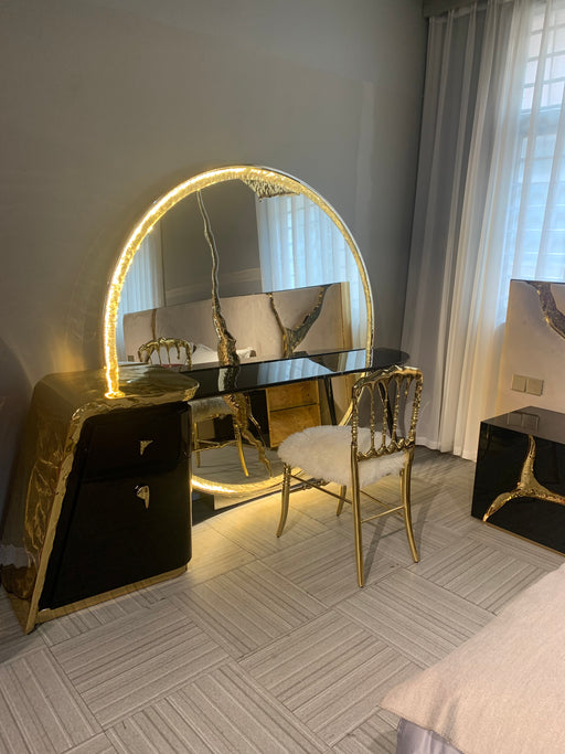 modern marble dressing table Modern Makeup Vanity Table with Side Cabinet 4 Drawers & Faux Marble T WEHOMZ